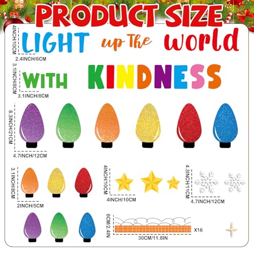 Christmas Light Bulbs Bulletin Board Decoration Set Xmas Kindness Bulletin Board Set Winter Colorful Bright Bulb Paper Cutouts for Classroom School Home Chalkboard Wall Holiday Party Decor Supplies - style: Light Bulbs