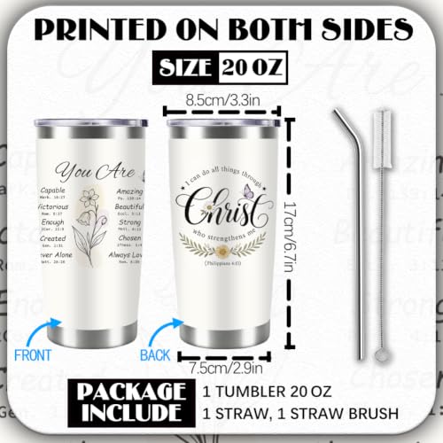 20oz Tumbler Christian Faith Travel Cup Insulated Stainless Steel With Leak-Proof Lid for Bible Study and Church Groups, White