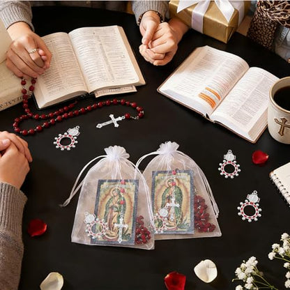 Cunno 40 Pcs Catholic Gifts Prayer Card Rosary Beads Necklace, Guadalupe - style: Guadalupe