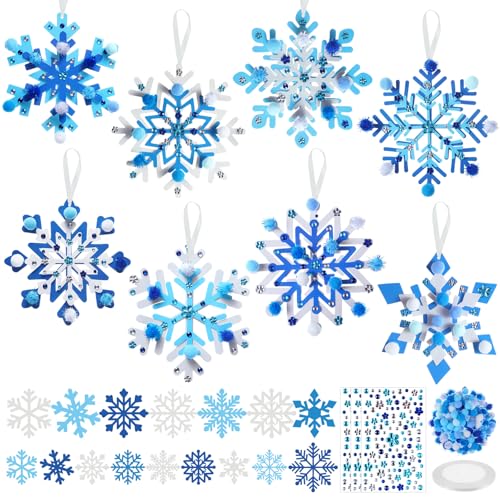 Funrous 48 Sets Snowflake Crafts Kit Winter Paper Crafts Hanging Ornaments - style: Snowflake
