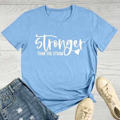 BLACKMYTH Women Cute Graphic Stronger Tee Shirts - color: Heather Sky Blue, size: Large