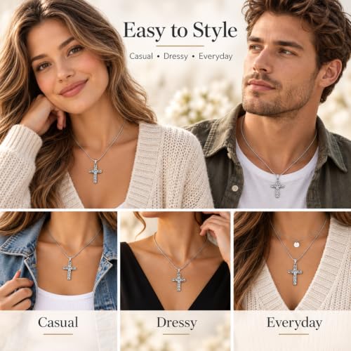 14K Gold Plated & Sterling Silver Filigree Celtic Cut Out Cross, Tree of Life Pendant For Womens, Chain Necklace 18 Inch - color: Silver Filigree Cross