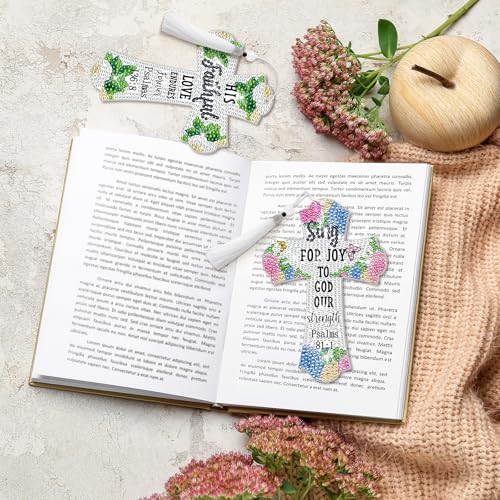 8 Pieces Christian Bible Verse Diamond Art Bookmarks 5d Christian Beaded Bookmark Acrylic Tassel Bookmark for DIY Making Beginners Adults Arts Craft Supplies (Floral) - color: Floral
