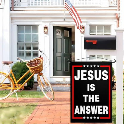 Jesus is The Answer Garden Flag for Outside 12x18 Inch 3 ply Double Sided Jesus American Christian Faith Garden Flag for Outdoor Indoor House Yard Patriotic Decor