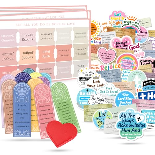 Christian Bible Verse Stickers 211 Set, Jesus Religious Scripture Stickers Waterproof for Faith Journaling Planner Laptop Vision Board Scrapbook Gifts (105 Sticker + 75 Bible Tabs + 31 Bookmarks)