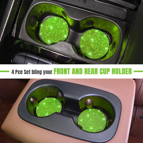 ToBeQueen Green Car Cup Coasters, 4 Pack Crystal Rhinestone Diamond Bling Car Coasters Universal Anti-Slip Shockproof Car Cup Holder Coaster Auto Interior Accessories for Women Girl, Grass Green - color: J-grass Green