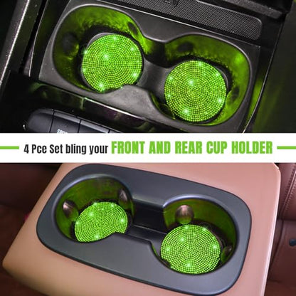 ToBeQueen Green Car Cup Coasters, 4 Pack Crystal Rhinestone Diamond Bling Car Coasters Universal Anti-Slip Shockproof Car Cup Holder Coaster Auto Interior Accessories for Women Girl, Grass Green - color: J-grass Green