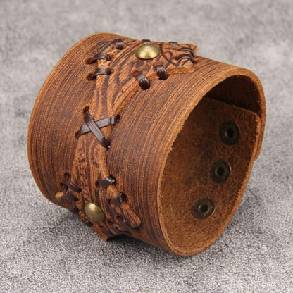 GelConnie Punk Leather Cuff Bracelet Adjustable Straps Wrap Bracelets Arm Armor Cuff Gothic Leather Wristbands for Men, Women - color: MLPB104-Brown
