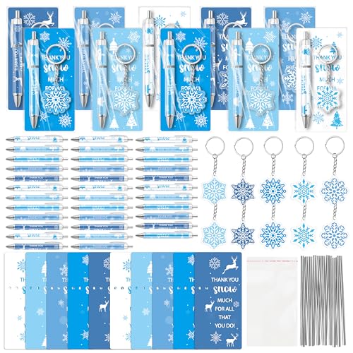 ANGOLIO Winter Snowflake Gifts Bulk 230Pcs Winter Snowflake Bookmarks Ballpoint Pens Keychains Employee Christmas Appreciation Gifts, Classroom Office Home Party Supplies Thank You Gift for Kid Adult - style: Winter Smowflake