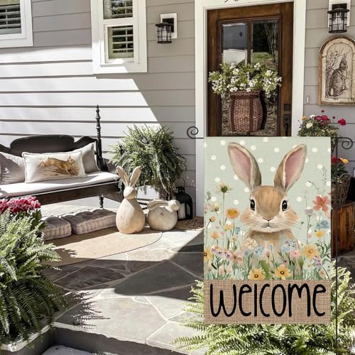 AVOIN colorlife Spring Easter Bunny Welcome Garden Flag 12x18 Inch - color: Blue, size: Garden Size-12 x 18"