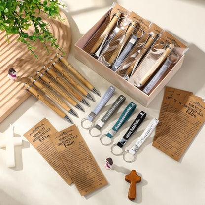 25 Sets Bible Verse Gift Bamboo Pen Keychain Bookmark,Classic Color,Spanish - color: Classic Color, style: Spanish