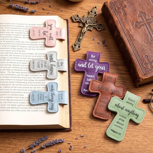 Resurhang 6 Pcs Magnetic Christian Cross Leather Bookmarks, Elegant Bible Verse Page Markers, Practical Reading Accessories Ideal Gift for Teachers Book Lovers and Religious Believers