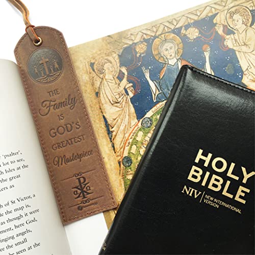Leather Bible Bookmarks - 2 Leather Christian Bookmarks with Inspirational Verse | The Family is God’s Greatest Masterpiece | Perfect Religious Book Marker Gifts for Men, Women, Readers, Family - style: Family Tree