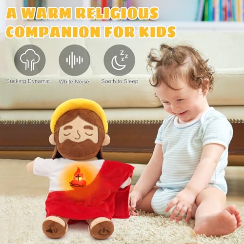 15" Soothing Jesus Plush Toys that Breathes, Light up Plush of God - color: Brown