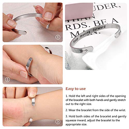 Fesciory Inspirational Bracelets for Women, Stainless Steel Cuff Bangle - color: Silver-33