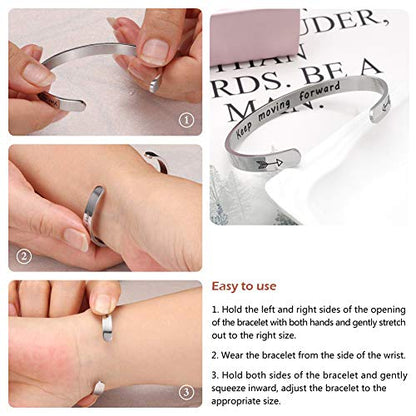 Fesciory Inspirational Bracelets for Women, Stainless Steel Cuff Bangle - color: Silver-33