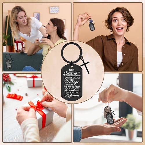 Serenity Prayer Gifts for Women Men - 1 Year Sober Bible Verse Keychain, Inspirational Sobriety Christian AA Recovery Gift - color: Black Serenity Prayer Gifts
