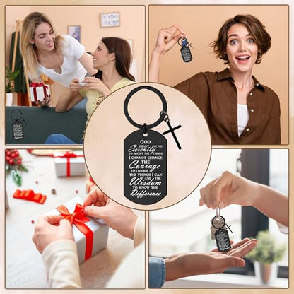 Serenity Prayer Gifts for Women Men - 1 Year Sober Bible Verse Keychain, Inspirational Sobriety Christian AA Recovery Gift - color: Black Serenity Prayer Gifts