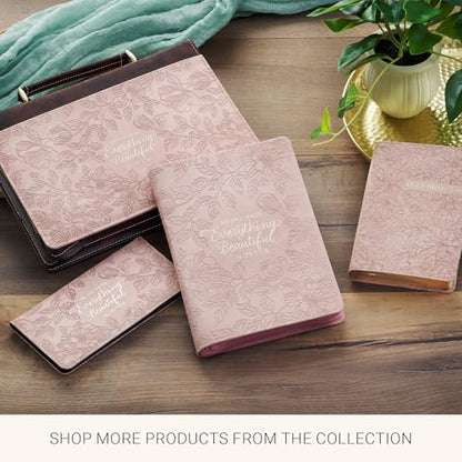 Christian Art Gifts Premium Faux Leather Bookmark: Everything Beautiful - color: Pink Floral/Everything Beautiful