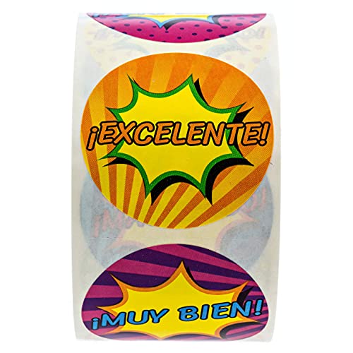 SBLABELS Spanish Reward Stickers / 500 Espanol Teacher Classroom Reward Stickers / 8 Alternating Superhero Comic Designs / 1.5" Student Praise Sticker - color: Spanish Superhero