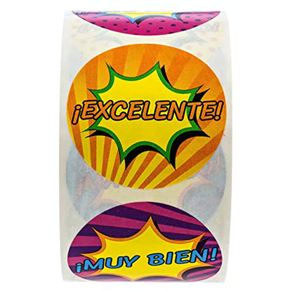 SBLABELS Spanish Reward Stickers / 500 Espanol Teacher Classroom Reward Stickers / 8 Alternating Superhero Comic Designs / 1.5" Student Praise Sticker - color: Spanish Superhero
