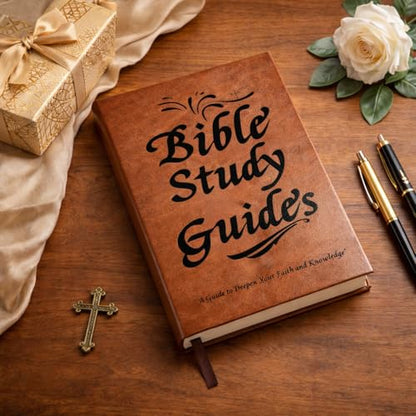Bible Study Guide , 66 Page Bible Study Journal , PU Leather Notebook | Scripture Summaries & Daily Reflections, Beginner Friendly Spiritual Workbook, Ideal Christian Bible Gift for Women Men Elders Teens (Brown)
