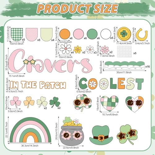 St. Patrick's Day Bulletin Board Decoration Boho Hippie Groovy Classroom Bulletin Board Set Lucky Shamrock Clover Rainbow Daisy Flower Paper Cutouts for Irish Holiday School Chalkboard Wall Door Decor - style: Shamrock