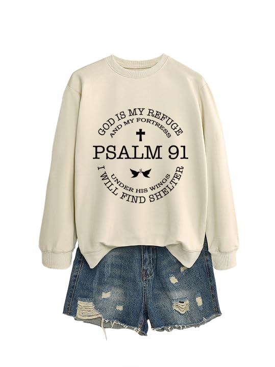 Christian Sweatshirts for Women Psalms 91 Long Sleeve Shirt - color: Sand, size: XX-Large