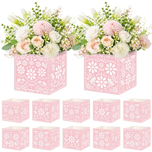 Cinrobiye 24 Pcs Mexican Fiesta Centerpieces for Tables, Cinco De Mayo Party Decorations, Terracotta Flower Boxes, Fiesta Table Centerpieces for Taco Party, Mexican Wedding, Birthday and Baby Shower Decor - color: Pink1
