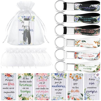 Jetec 60 Pcs Christian Keychain & Bookmark - Religious Bible Verse Gift Set with Bag for Christmas Party Favors Donation - style: Spanish Theme