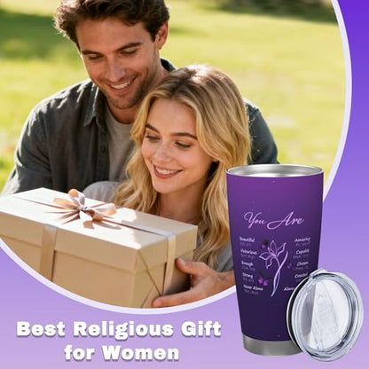 Christian Gift for Women, Purple Double Wall Stainless Steel 20oz - color: Deep Purple