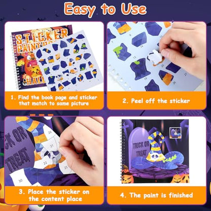 6 PCS Halloween Paint by Sticker Books for Kids Ages 4-8 Sticker by Number Books Activity Book for Kid Ages 3-5 Sticker Puzzle Book Craft Art Toddler Girl Gift with Pumpkin Ghost Monster 48 Pictures - style: Halloween