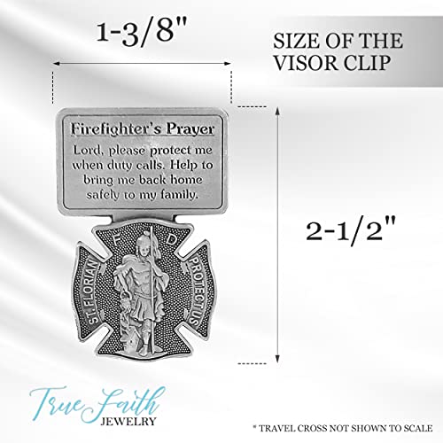 True Faith Jewelry Pewter St Florian Patron Saint of Firefighters Prayer Car Visor Clip, Fireman Gifts for Men and Women, Fine Pewter (92% Tin), 2-1/2 x 1-⅜ Inch - size: Crucifix 2