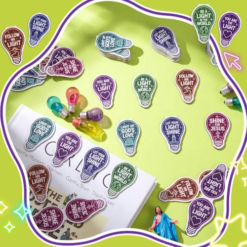Eaasty 60 Pcs Vbs Light Bulb Magnetic Bookmarks for Illumination Themed - style: Jesus Neon Bulb