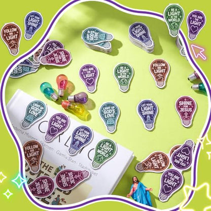 Eaasty 60 Pcs Vbs Light Bulb Magnetic Bookmarks for Illumination Themed - style: Jesus Neon Bulb