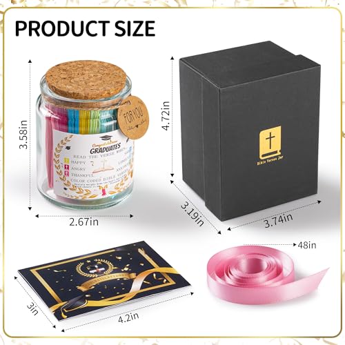 Bible Verse Jar, Christian Gifts For Women,Teacher Gift, High School, College Graduation Gift for Her, Him, Inspirational Bible Jar Comes With Greeting Card & 48-inch Ribbon Bow - color: Graduation Bible Jar