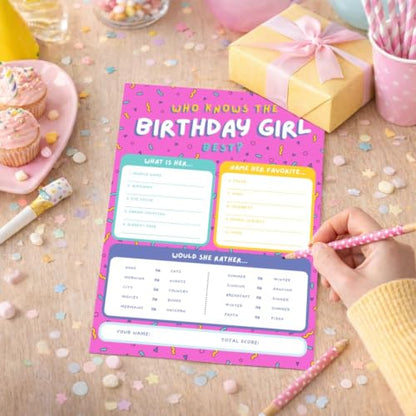 Markt Who Knows The Birthday Girl Best, Birthday Party Games for Kids Party Games, Game Supplies and Activities for Teens, Boys or Girls (Pink) - color: Who Knows the Birthday Girl Best