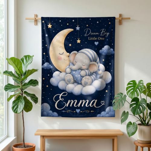 Personalized Baby Blanket With Name, Custom Baby Blankets Gift for Boy Girl - color: Night Navy, size: Elephant