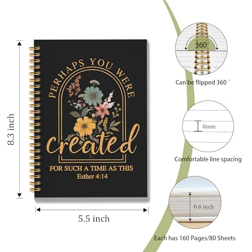 Dark Floral Christian Spiral Notebook, Esther 4:14 Bible Verse Journal, Christian Gifts for Women Faith, Religious Scripture Hardcover Notebook Journal, 5.5x8.3 Inch - color: Style 03