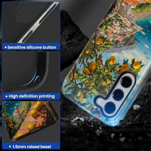 Compatible with Samsung Galaxy S23 Full Body Matte Case Hard Shell Shockproof Screen Lens Protection for Girl Boy Cute Pattern Italian Coast Amalfi Lemon Mediterranean Sea - color: Italian Coast Amalfi Lemon Mediterranean Sea, size: Samsung Galaxy S23