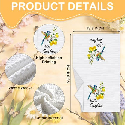Lemon Kitchen Towels, Hello Sunshine Lemon Bird Floral Dish Towels, 14 - color: Blue Bird