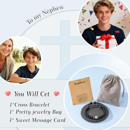 Cross Bracelet Beads Christian Bracelet for Boys Birthday Religion Gifts - style: Nephew