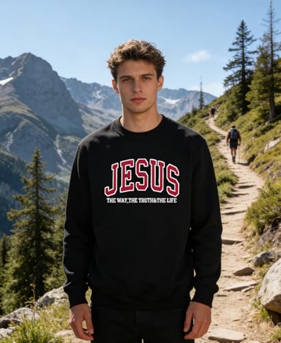 PANOZON Jesus Sweatshirt Faith Hoodie Christian Religious God Tops Man Woman Pullover Crewneck Longsleeve - color: 1-black, size: Medium