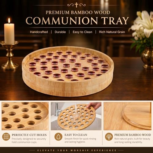 Zhehao 1 Pcs Wood Communion Tray Set with Disposable Cups Church Serving Plate Christian Church Supplies for Sunday Service, Fellowship and Ministry (Bamboo Wood) - color: Bamboo Wood