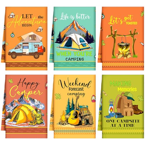 Boyiee 6 Pcs Camping Kitchen Towels Absorbent Dishcloths - color: Colorful Camping