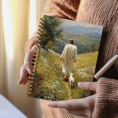 DOFQZ Christian Bible Jesus Leaves The 99 Sheep Religious Inspirational Spiral Notebook Journal,Christian Jesus Church Prayer Notebook Gift for Girls Women, 5.5 x 8.3 Inches - color: 22child