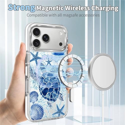 for iPhone 17 Pro Max/iPhone 18 Pro Max Case [Compatible with Magsafe],Girls Women Clear Magnetic Case Silicone Shockproof Protective Cover with Pattern Blue Sailing Sea Turtle - color: Blue Sailing Sea Turtle, size: iPhone 17 Pro Max/iPhone 18 Pro Max