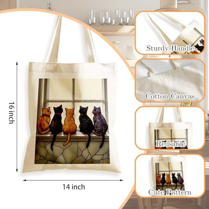 Aesthetics Canvas Tote Bag - Art Design Gift for Women, Reusable Purse Tote Bag with Inner Zip Pocket - style: Cat-02