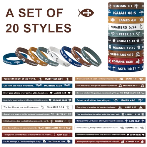 Religious Silicone Wristbands Bulk Bible Rubber Bracelets Colorful Inspirational Christian Bracelets for Men Women Gifts - color: Dark Color