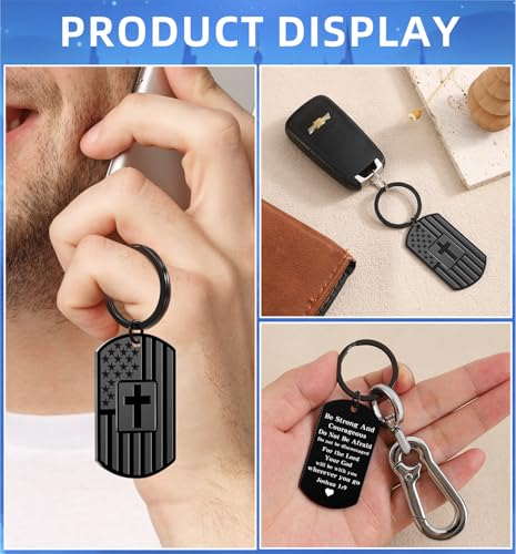 Christian Gifts for Men Boys, Bible Verse Dog Tag Cross Keychain for Birthday Christmas, First Communion Baptism Gifts - style: Joshua 1:9